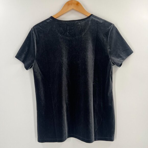 Lands' End Size 10/12 Black Gray Velvet T-Shirt Cozy Soft Holiday Layering - Picture 2 of 10